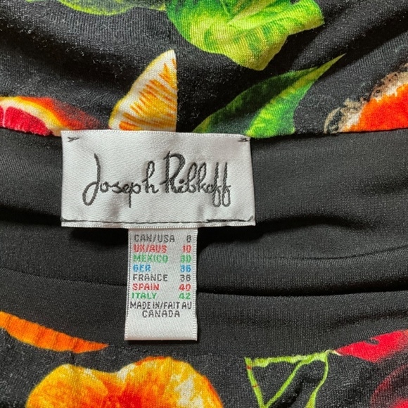 JOSEPH RIBKOFF Tropical Fruit Print Dress Cap Sleeves Popover Style Cowl Neck 8 - Picture 4 of 9